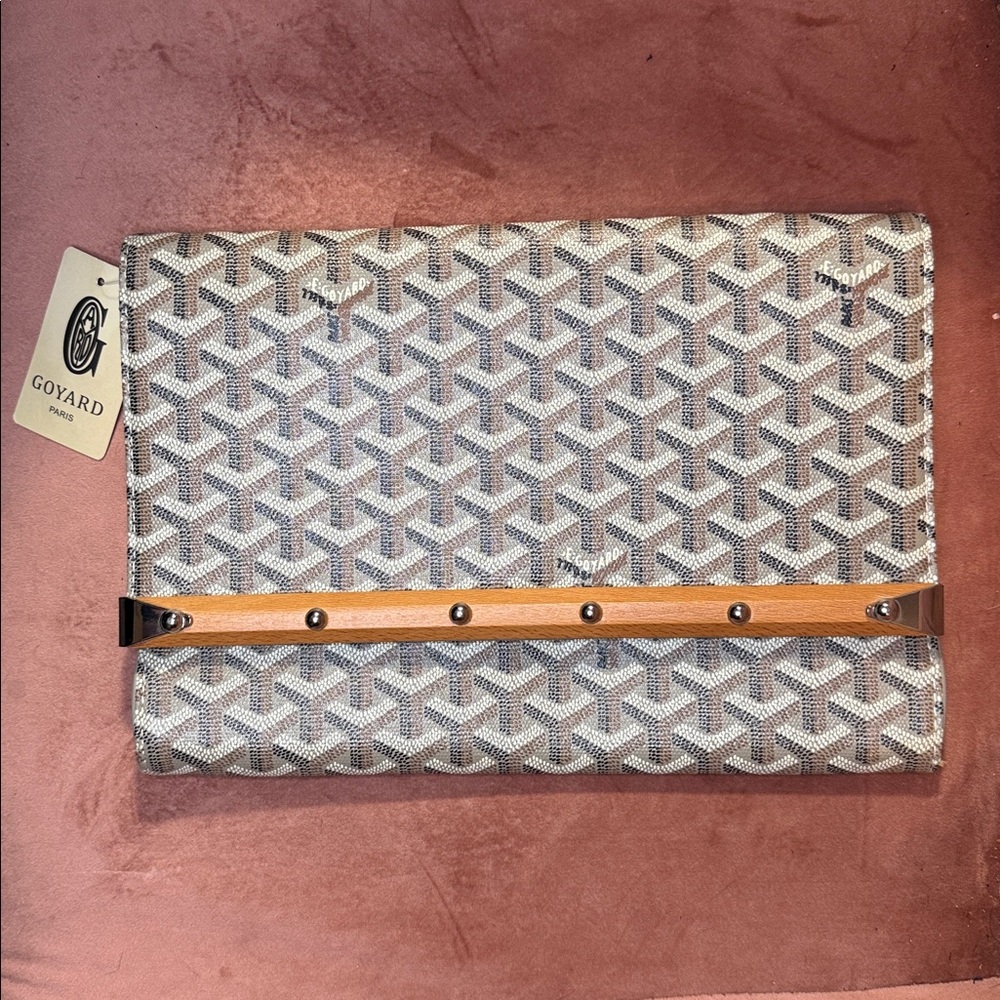 Hand Crafted Beige and Brown Patterned Clutch Wristlet
